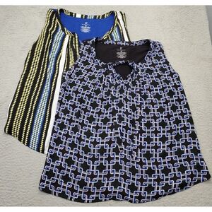 Lot of 2 New York & Company Tank Top Womens L Multi Geo Print Keyhole Tie Front